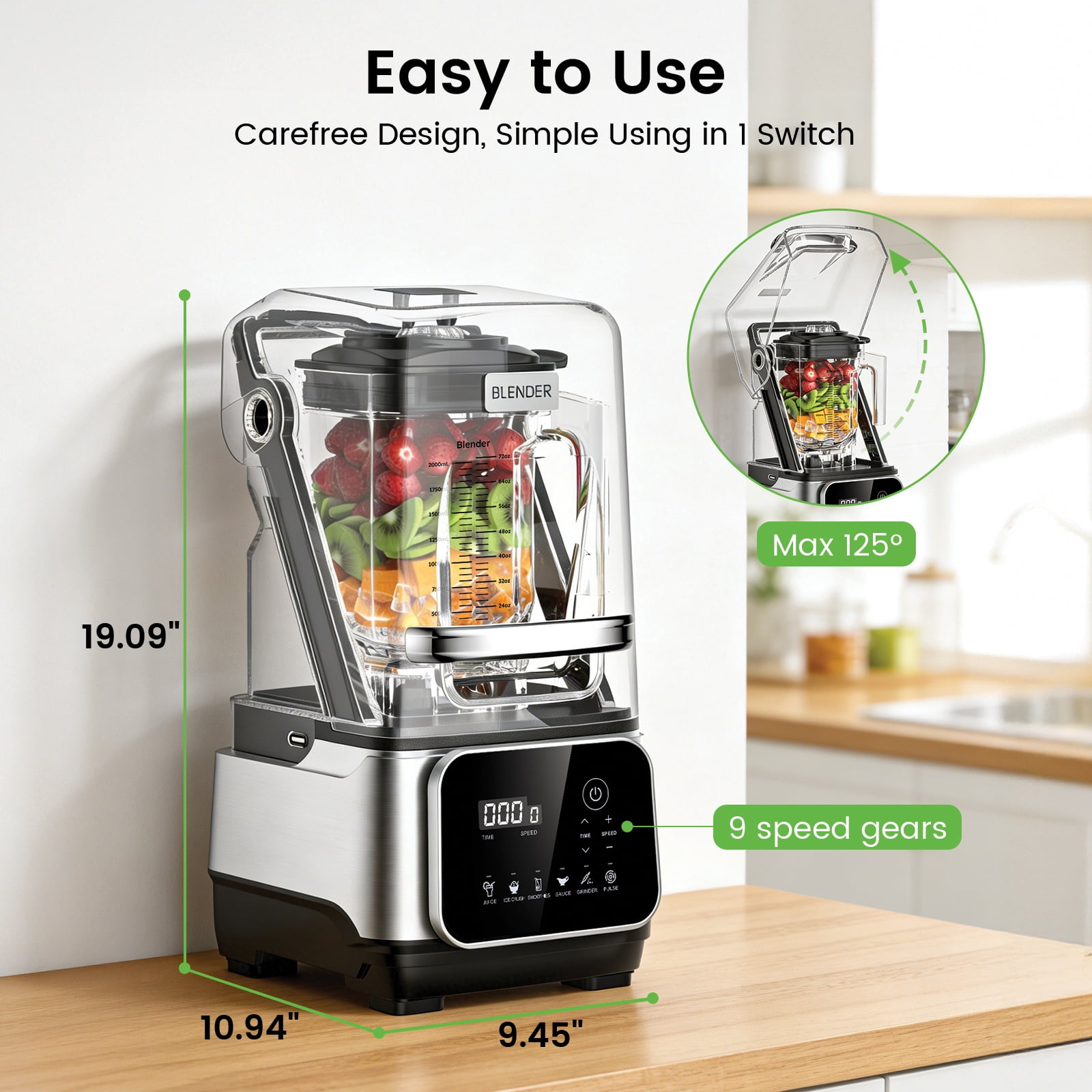 Friwest Professional Countertop Blender, 2400W High Power Smoothie Blender with 68oz, 6-Speed Control & Pulse, Ice Crushing Blender for Frozen Drinks