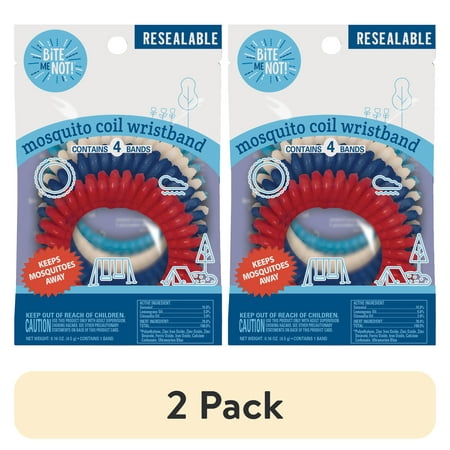 (2 pack) BiTE ME NOT! Plant-Based Coil Wristband Insect Repellent, Multi-Color, 4 Count