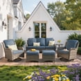 thumbnail image 2 of Ovios 6-Piece Patio Furniture Set All-Weather Wicker Outdoor Conversation Set with Sofa Swivel Chairs and Ottomans, Denim Blue, 2 of 10