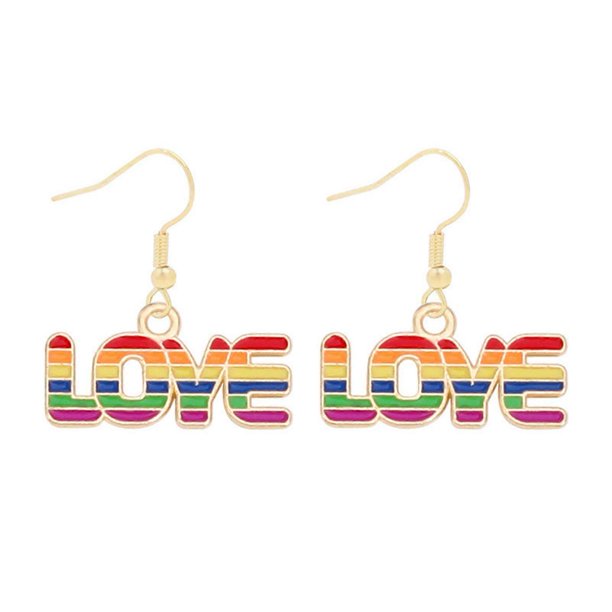 par de pendientes para mujer, de color arcoíris, con forma de corazón, de acero inoxidable, antialérgicos, ligeros, para mujer, pendientes de gancho, pendientes colgantes con letra L