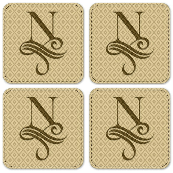 Vinyl Drink Coasters - Set of 4 - Letter "N" Monogram