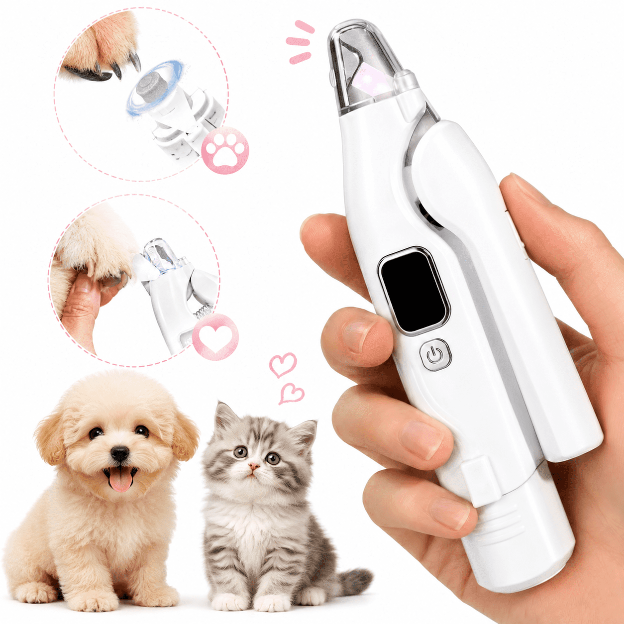 MAXLAPTER 2-in-1 Dog Nail Clippers with LED Light, Rechargeable Pet Nail Grinder for Small Dogs & Cats, 4-Speed Quiet Painless Claw Trimmer