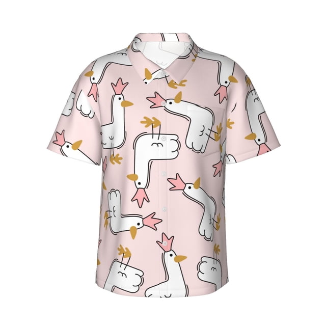 Fotbe Goose Queen Camisa Hawaiana para Hombre Unisex – Camisa Casual de Verano con Botones de Manga Corta de Algodón y Lino,X-Large