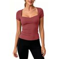 thumbnail image 6 of TEAJOPSUU Womens Summer Tops Sweetheart Neck Short Sleeve Activewear T Shirts Form Fitting Shapewear Tees Red, 6 of 7