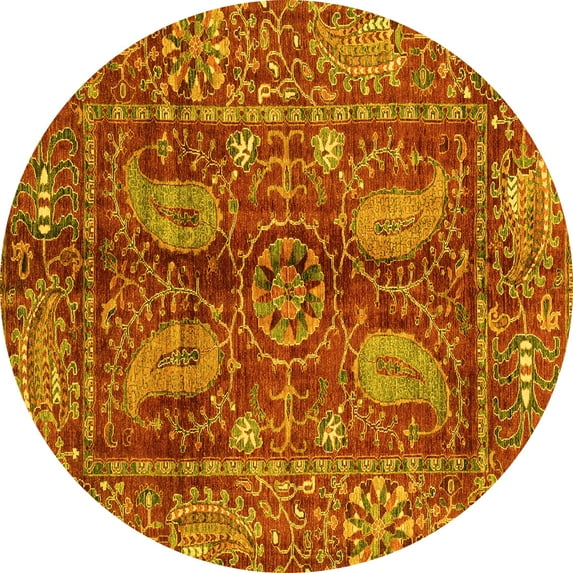 Ahgly Company Machine Washable Indoor Round Abstract Yellow Modern Area Rugs, 4' Round