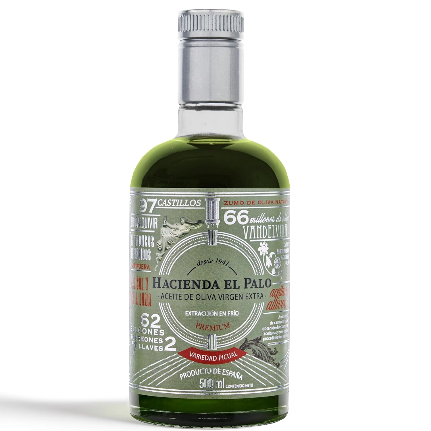 Hacienda El Palo Premium Picual Extra Virgin Olive Oil 500ml (16.9 fl oz) | First Harvest, Cold-Pressed, Gourmet Spanish EVOO