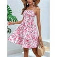 thumbnail image 6 of Floral Mini Dress Spaghetti Strap Square Neck A Line Cute Sundress Beach Summer Dresses for Women 2025 Pink M, 6 of 9