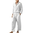 thumbnail image 2 of VBTAPA Cotton Linen Sets for Men Long Sleeve Button Down Shirt and Drawstring Wide Leg Pants 2 Piece Set Summer Casual Beach Vacation Outfits White S, 2 of 9