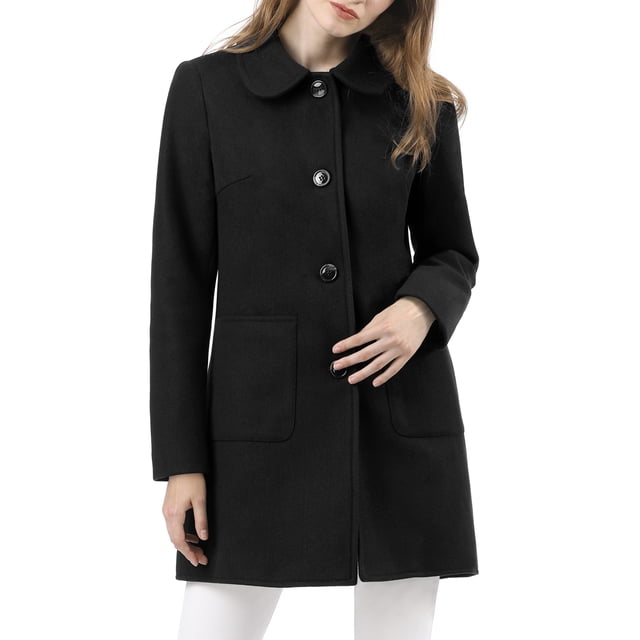 INSPIRE CHIC Manteau d'Hiver Mi-Long pour Femme à Col Rabattu, Simple Boutonnage, Noir 3TG