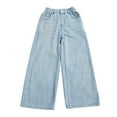 thumbnail image 3 of MKndvns Kids Girls Jeans Distressed Elastic Waist Baggy Denim Wide Leg Pants Trousers Daily Light Blue 13-14 Years, 3 of 9