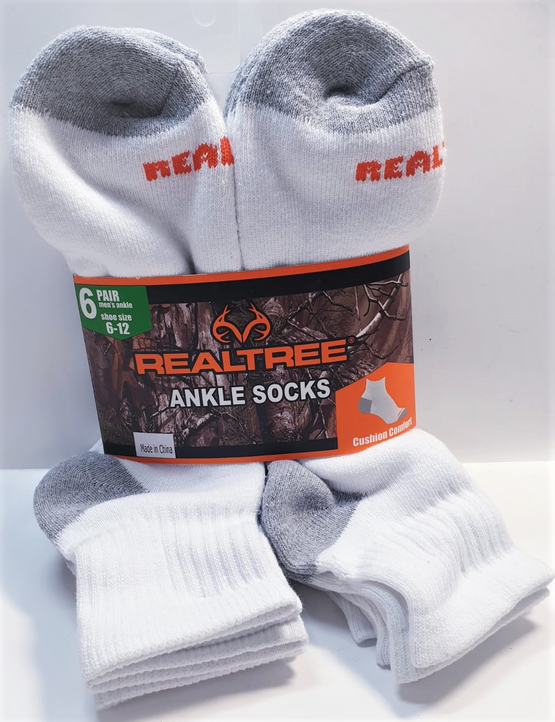 REALTREE Men's Ankle Cushion Comfort Socks 6 Pair Pack, White