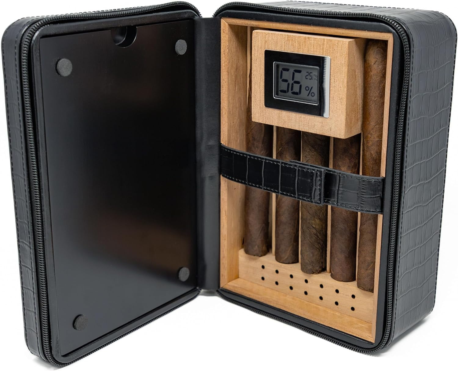 Prestige Import Group Manhattan XL Travel Cigar Humidor Case Set (Hygrometer, Ashtry, Cutter, Lighter, Humidifier) - Black