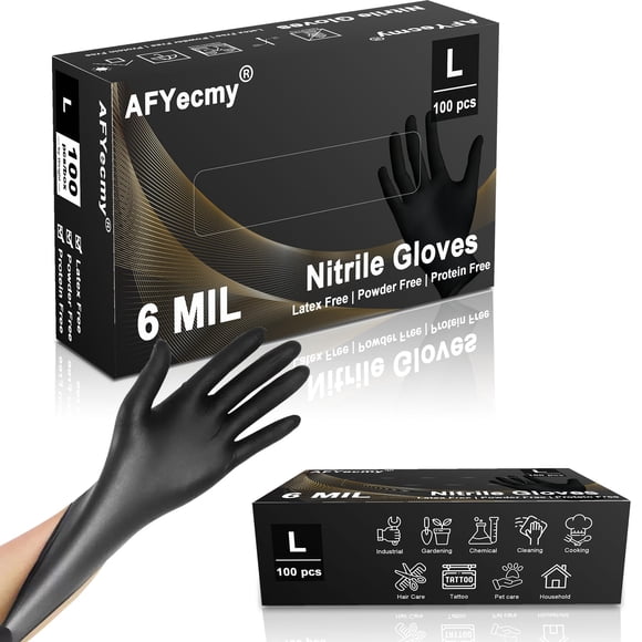 Guantes desechables AfyeCmy de 6 mil de nitrilo negro (100, pequeños)