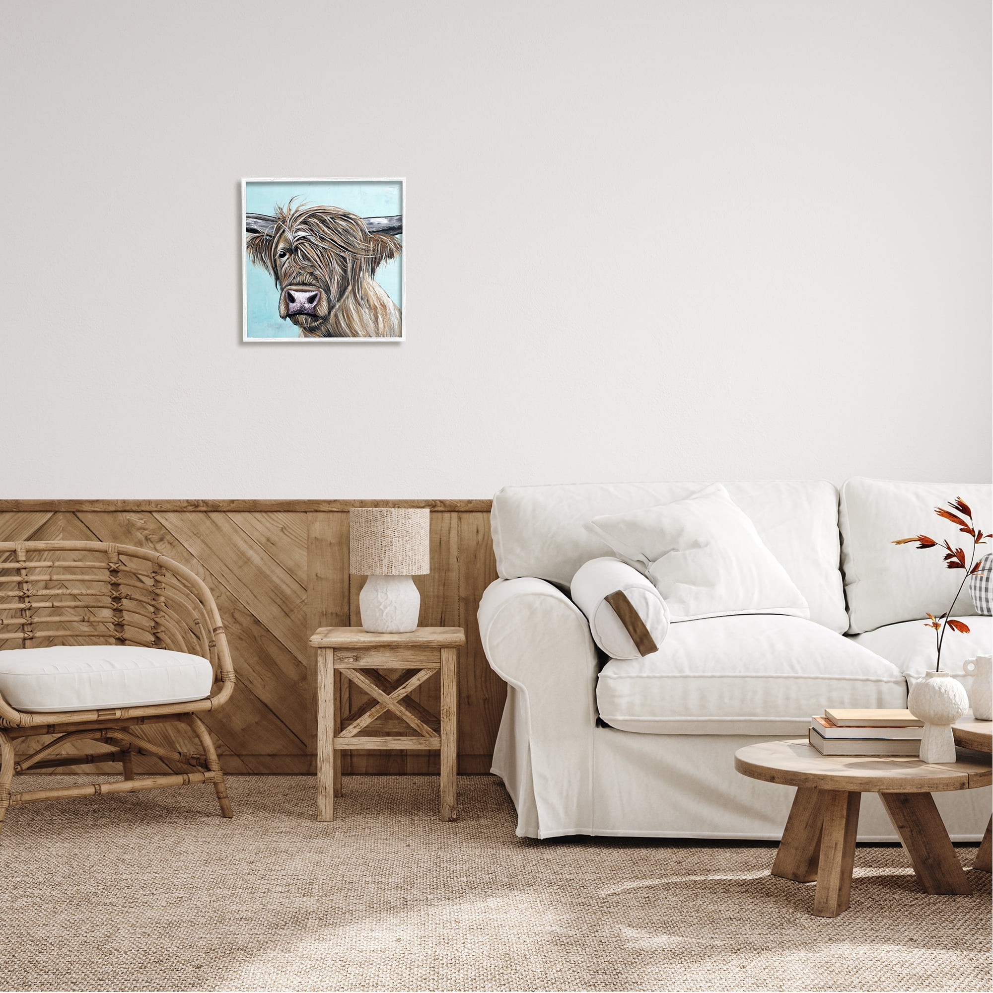 Stupell Industries Highland Cattle Windblown Hair Animals & Insects Painting White Framed Art Print Wall Art