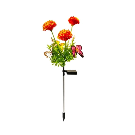 Lypsnake Solar Marigold Flower Garden Stake Light,Artificial Marigold with Colorful Butterfly Green Foliage Stainless Steel Spike Warm LED Light for Yard Lawn Patio Flower Bed Outdoor Landscape