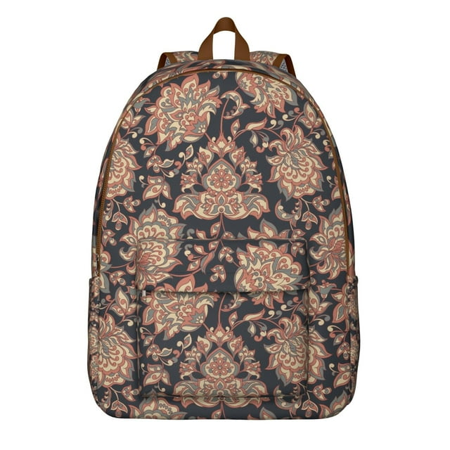 Colorful Paisley Pattern Canvas Backpack, Artistic Ethnic Boho School Bookbag for Women, Retro Floral Lightweight Daypack