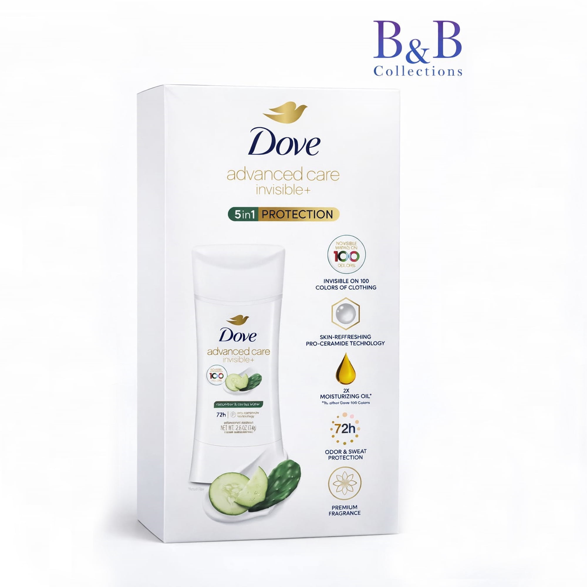 Dove Advanced Care Invisible+ Antiperspirant Deodorant Stick, 72-Hour Odor Protection, Cucumber & Aloe Scent, 2.6 oz