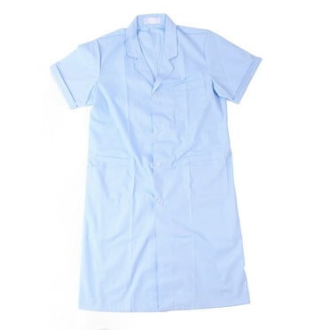 Men Doctor Gown Prefessional Laboratory Coat Exterior Pocket Original Coat Blue Long Medical Coat Short Sleeve L