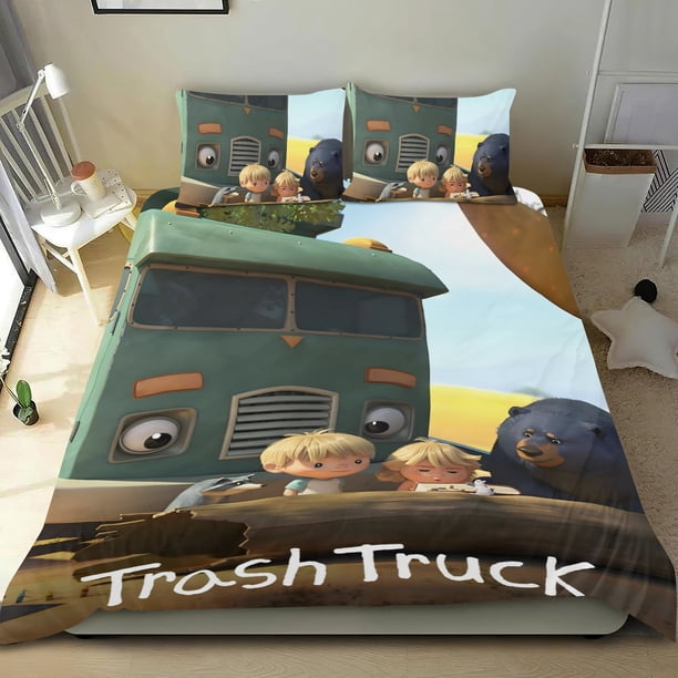 Camión de Basura Conjunto de sábanas temático, trío de piezas, cómodo y amigable con la piel, diseño único, regalo de decoración para el hogar para familiares, amigos y fans,135cm *200cm