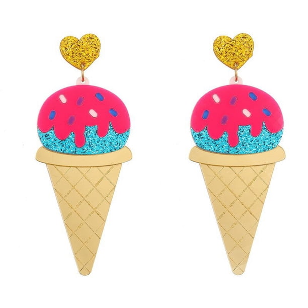 Pendientes acrílicos de fiesta para mujer, aretes coloridos de dibujos animados, helado, fruta, limón, donas, huevo frito