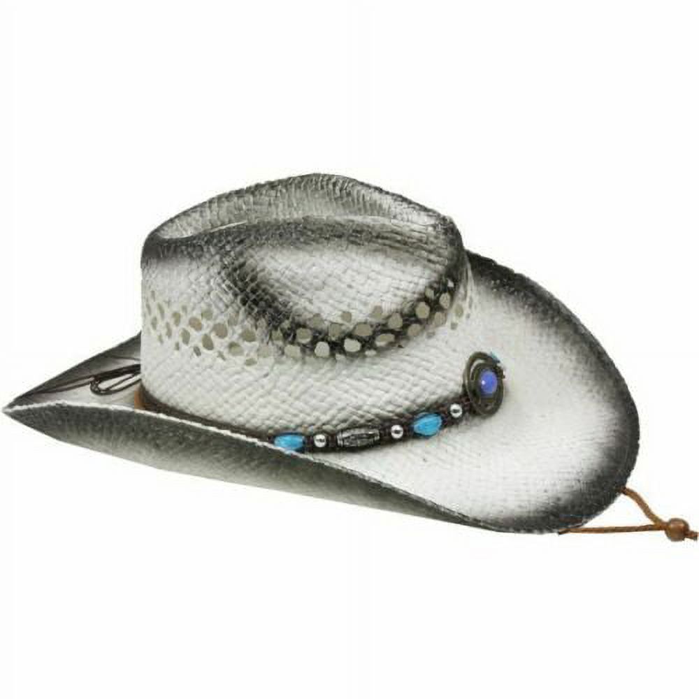 ?NIB White & Turquoise Beaded Straw Cowgirl Hat WHITE-Tea-Stain-COWBOY-Straw-  main image 3