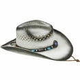 thumbnail image 2 of WHITE Tea Stain COWBOY Straw HAT w/ Turquoise Blue Beads WOMEN WESTERN Cowgirl, 2 of 3