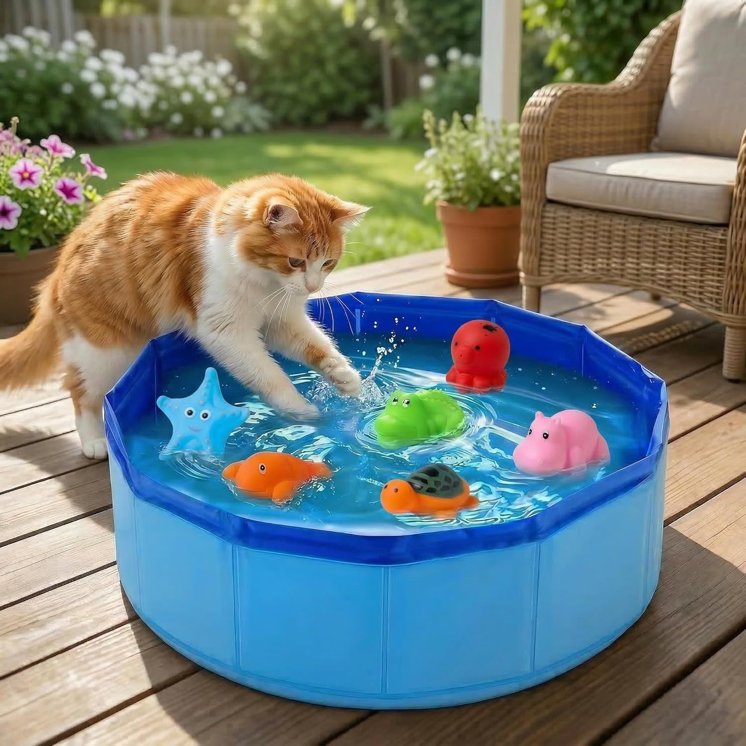 Interactive Cat Water Mat with Fish Toy, Self Play Aqua Toys for Bored Indoor Cats, Stimulating Enrichment Toys for Cats & Ferrets, Portable Cat Water Pool-B(2Set)