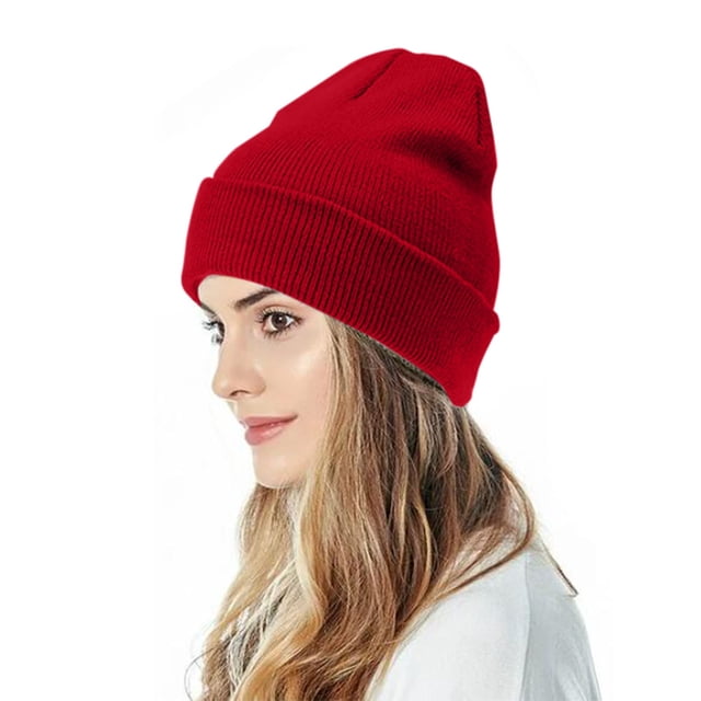 Bérets à Moins de 5 $ Rouge Unisexe Bonnet Tricoté Automne et Hiver Couple Simple Bonnet à Enfiler