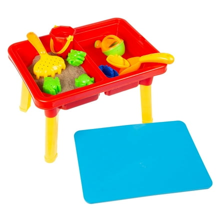 Hey Play Sand or Water Table with Lid and Toys - Playset with Sensory Bins