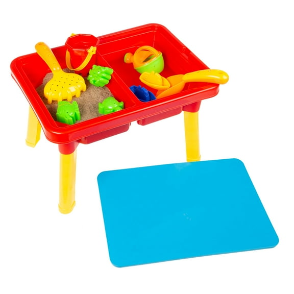 Hey Play Sand or Water Table with Lid and Toys - Playset with Sensory Bins