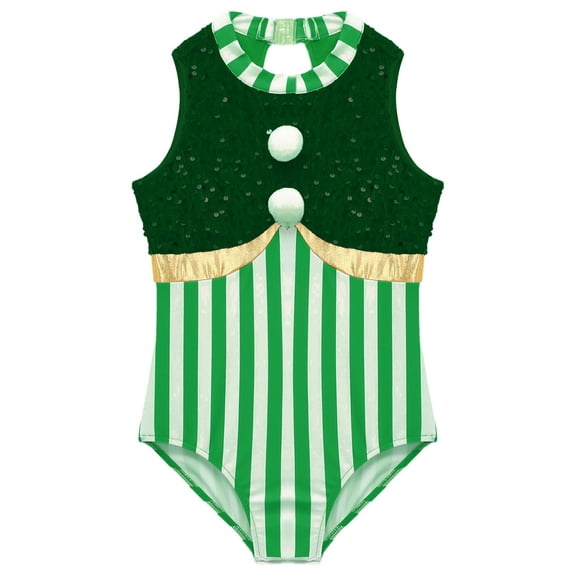 Aislor Girls Christmas Candy Cane Gymnastics Leotard Ballet Dance One Piece Bodysuit Dancewear Green 6