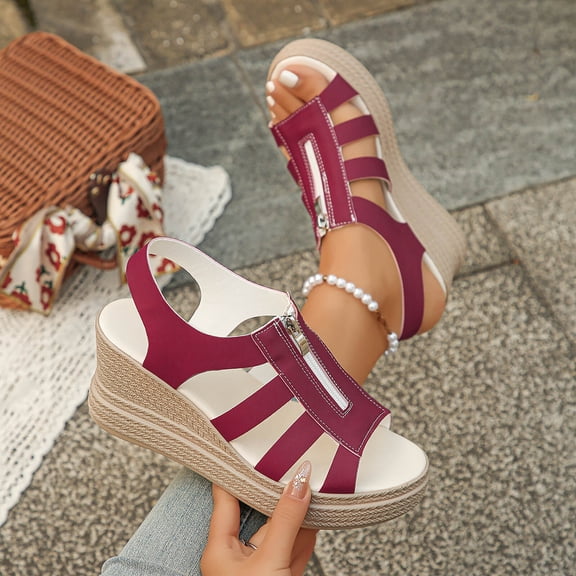 Xfvqtps Womens Wedge Sandals Open Toe Casual Heeled Shoes