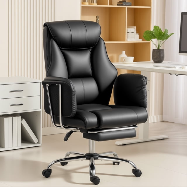HOMCOM Executive Office Chair, Overstuffed Reclining Desk Chair, Black