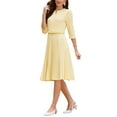 thumbnail image 4 of INSPIRE CHIC Women's Pleated Dress 3/4 Sleeve V Neck Belted 2026 Elegant Work A-Line Dresses S Light Yellow, 4 of 5