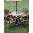 thumbnail image 3 of Outdoor Tablecloth with Umbrella Hole and Zipper, Christmas Snowman Square Table Cloth 60x60 Inch Waterproof Tablecloth, Xmas Tree Snowflake Rustic Winter Picnic Table Cover for Patio Camping, 3 of 7