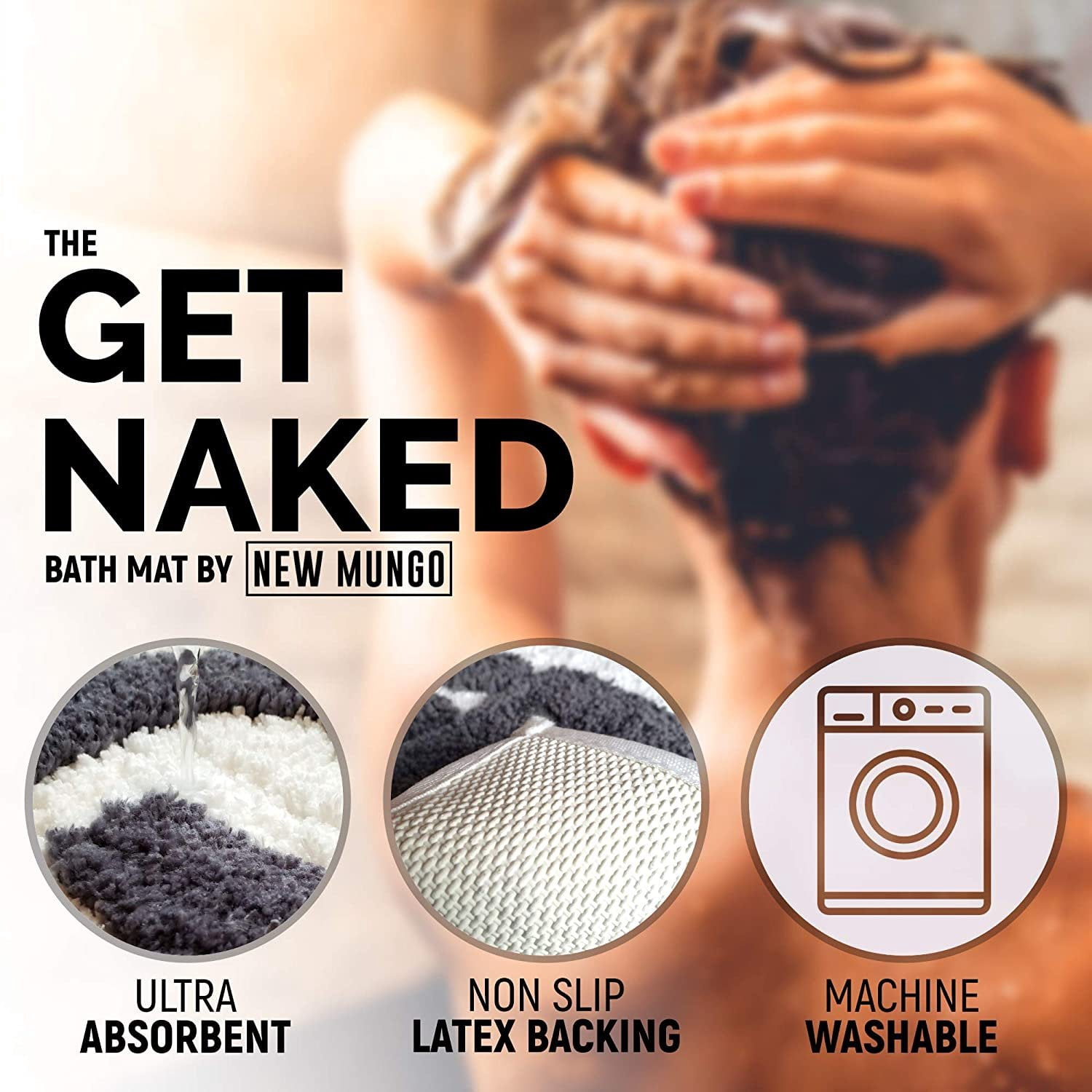 New Mungo Get Naked Bath Mat - Bathroom Rugs for Bathtub Mat - Cute Bath Rugs for Apartment Decor - Bath Mats for Bathroom as Shower Floor Mat - Tufted Gray and White Bathroom Rug - 20" x 31"