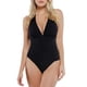 thumbnail image 1 of Traje de baño de una pieza Popilush Tummy Control con cuello en V negro para mujer, 1 of 6