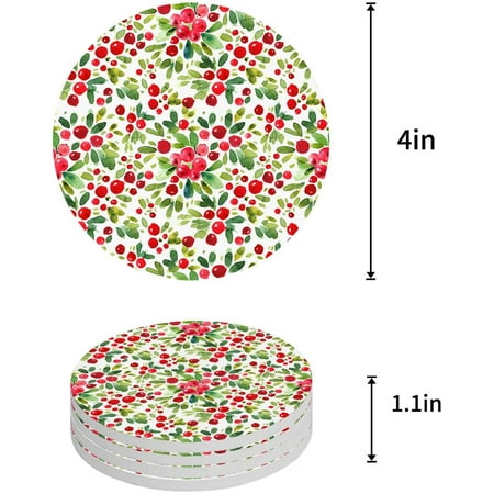 

ZHANZZK Summer Fruit Cherry Watercolor Set of 8 Round Coaster for Drinks Absorbent Ceramic Stone Coasters Cup Mat with Cork Base for Home Kitchen Room Coffee Table Bar Decor