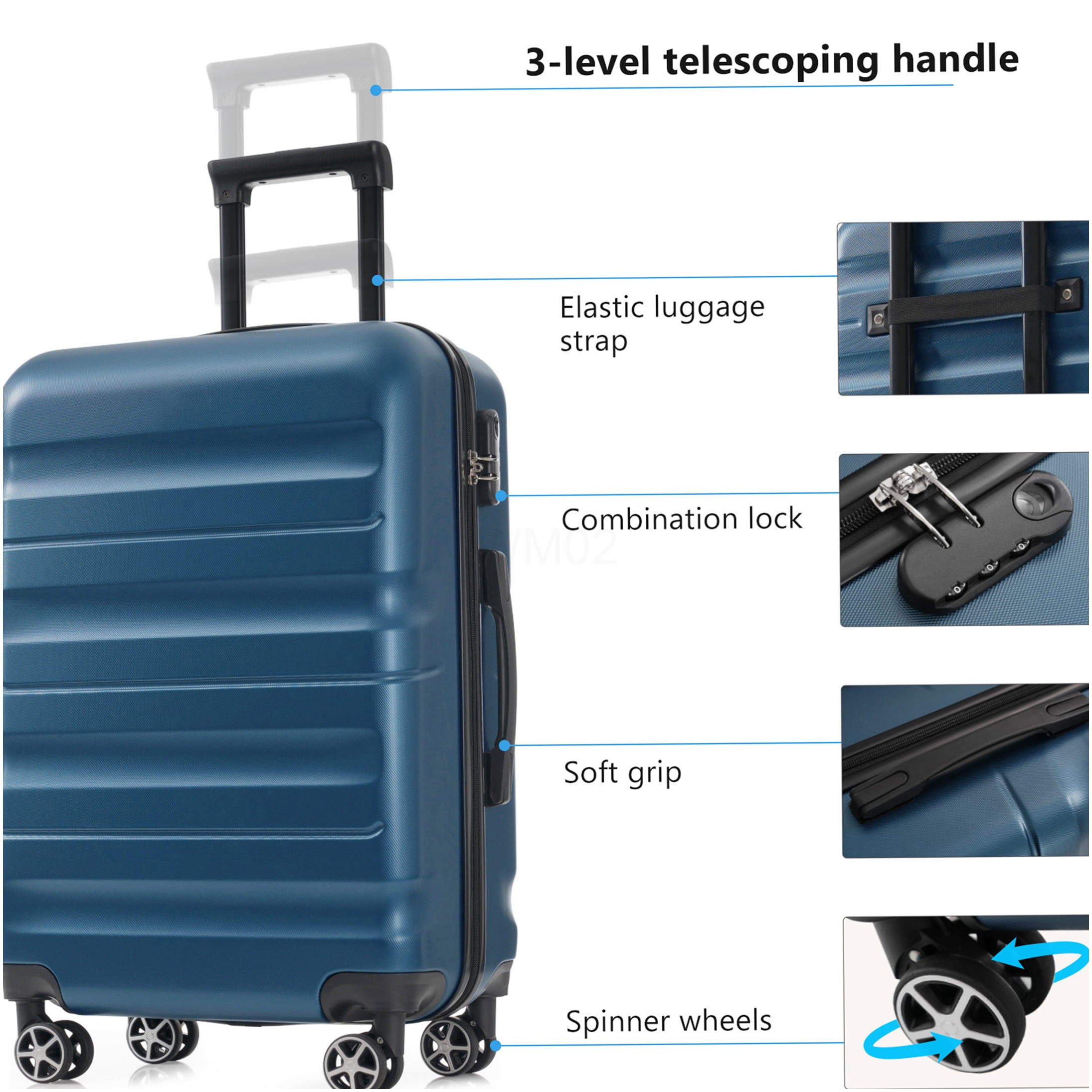 Inky Blue ABS Hardshell 6-Piece Luggage Set with Spinner Wheels, Lightweight & Durable Suitcases for Air Travel, Carry On and Checked Bags