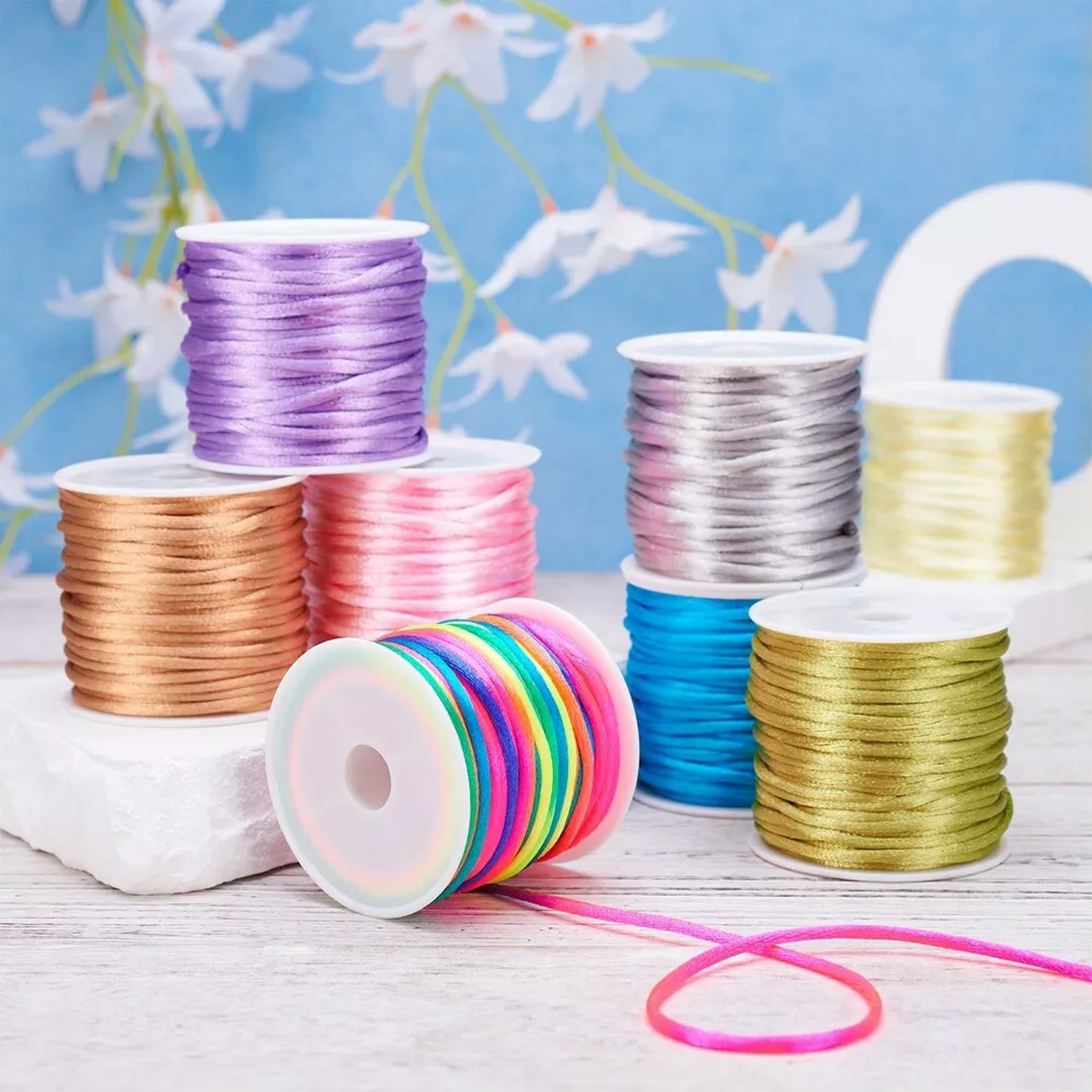 U8MO 8Roll Macrame Rattail Chinese Knot Making Cords Nylon Braided String Threads 2mm