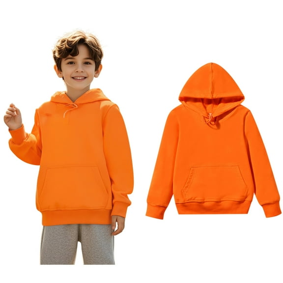 Hoddies Kids Orange Hoodie Long Sleeve Soft Sweatshirts Top Winter Clothes r Girls Clothes 7-9 Years Boys Girls Fashion