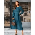 thumbnail image 4 of DARING DIVA Frilled Crewneck Long Sleeve Midi Fall Dress S Peacock Blue, 4 of 8