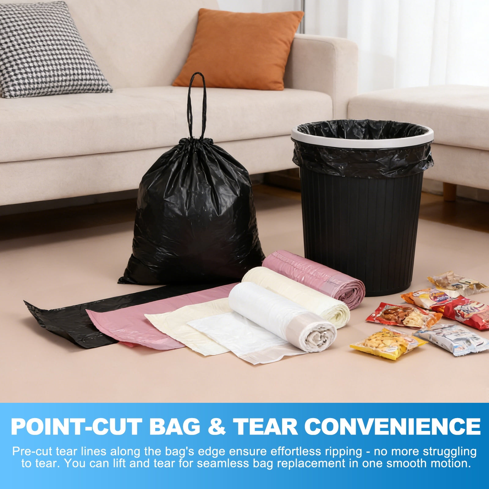 Uxcell 160 Count Trash Bags with Drawstring, 5.2 Gallon 20" Garbage Bags Unscented Tear-Free Design for Home Office Kitchen, White