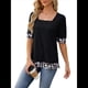 thumbnail image 3 of Camiseta de Verano para Mujer, Estilo Casual, de Corta y Cuello Cuadrado, Holgada, con Estampado de Vaca y Bloques de Color. Negro XXL, 3 of 9