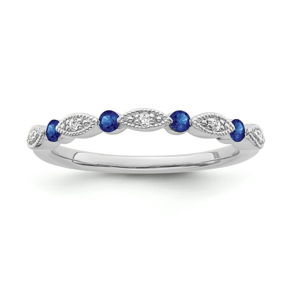 Araiya Fine Jewelry Sterling Sliver Diamond and Blue Sapphire Stackable Band Ring (1/20 cttw, I-J Color, I2-I3 Clarity) Size 10