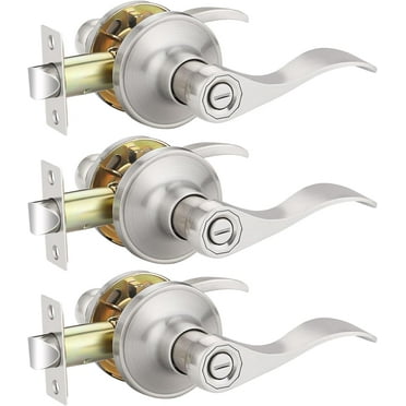 HYKE versal Wave Style Lr Door Knob Handle Pull Lock Privacy for Bedroom and Bath, Satin Nickel, 3 Pack