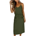 thumbnail image 2 of Uootdi Sundresses for Women Spaghetti Strap V Neck Drawstring Dresses Relaxed Fit Pocket Midi Dresses Daily Gift, 2 of 4