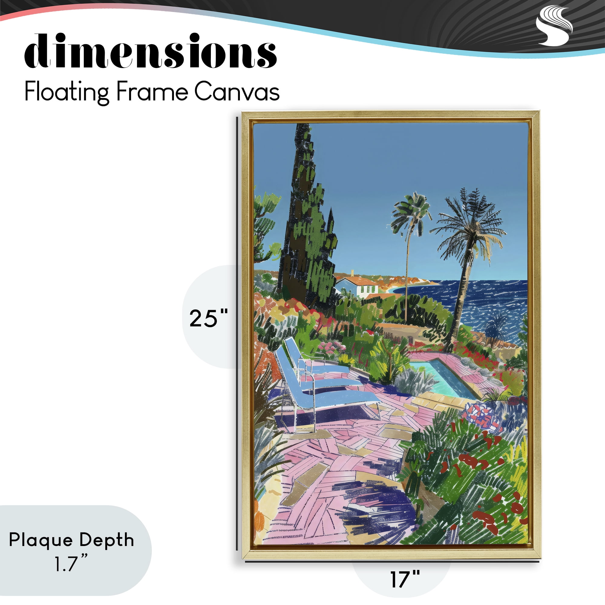 Stupell Industries Pool View to Ocean Gold Framed Floater Canvas Wall Art, design by Creative Studio