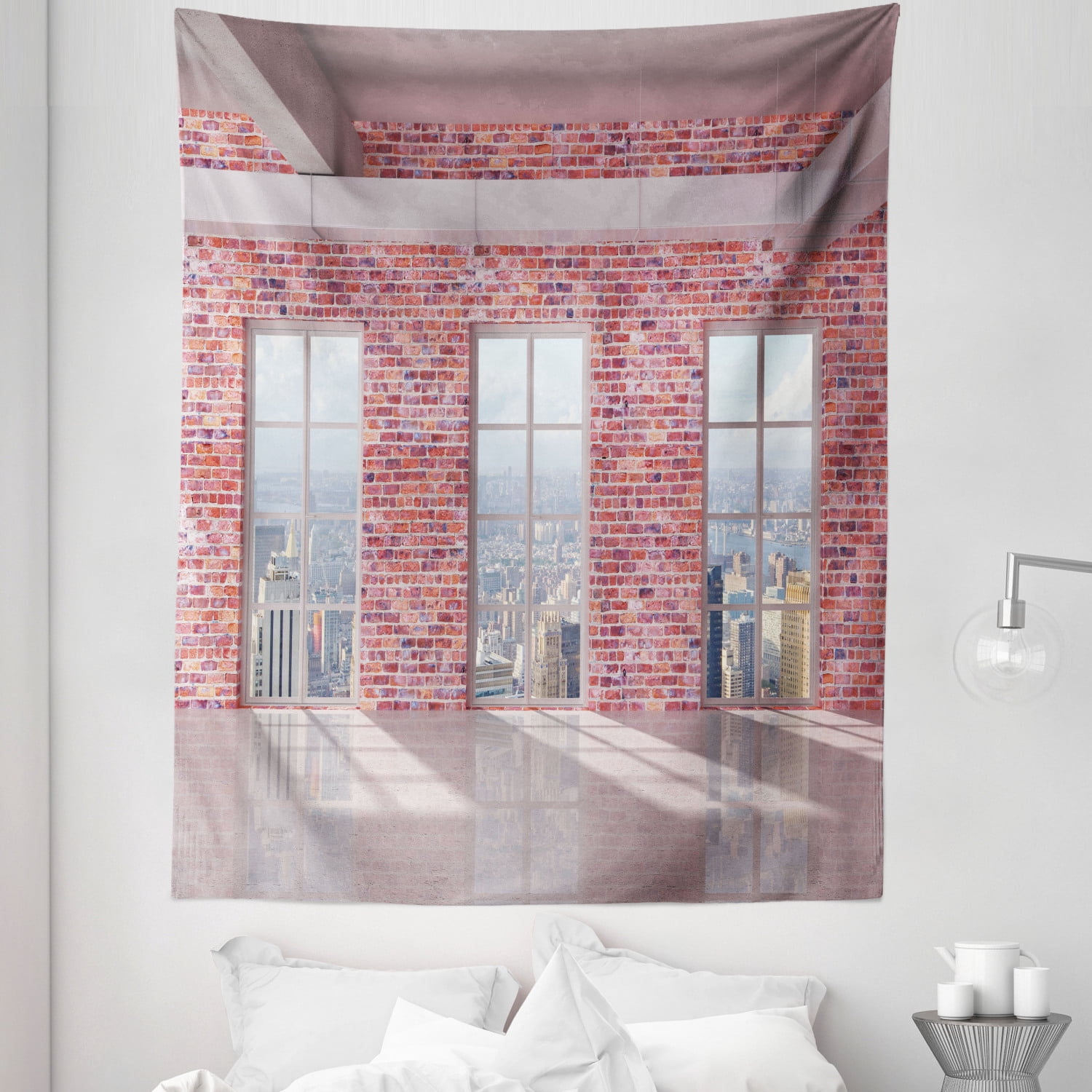 Urban Tapestry, Red Brick Wall Loft Interior with Windows to City Urban ...