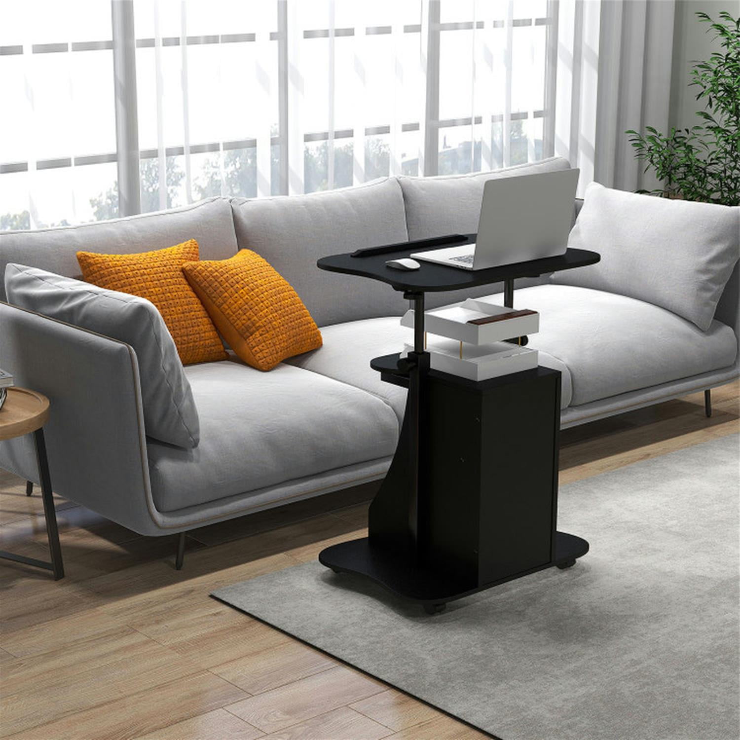 Demi Bonn Adjustable Mobile Standing Desk Cart with Tilt Desktop and Cabinet for Laptops, Books, Tablets, and Art, Black